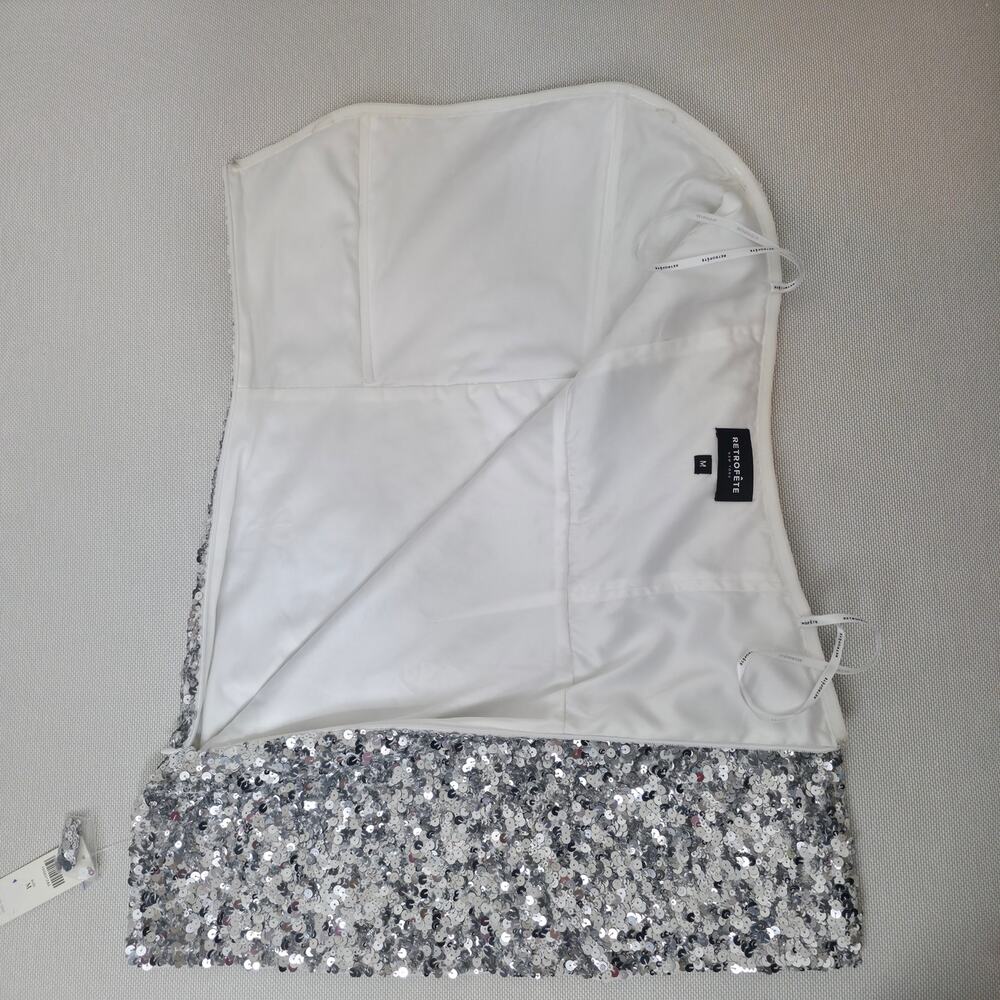 Retrofête White Silver Strapless Sequin Kameron Embellished Mini Dress Medium - Picture 5 of 11